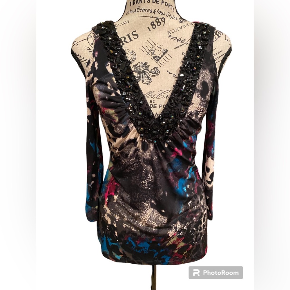 Venus silky multicolored cold shoulder top